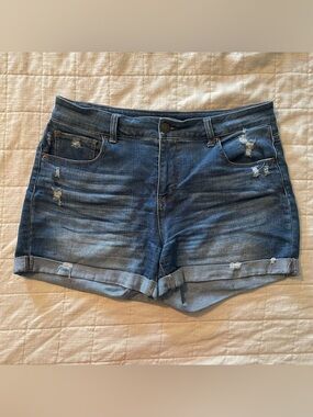 Denim Midrise Roll-Cuff Women's Shorts - Blue - Size 12